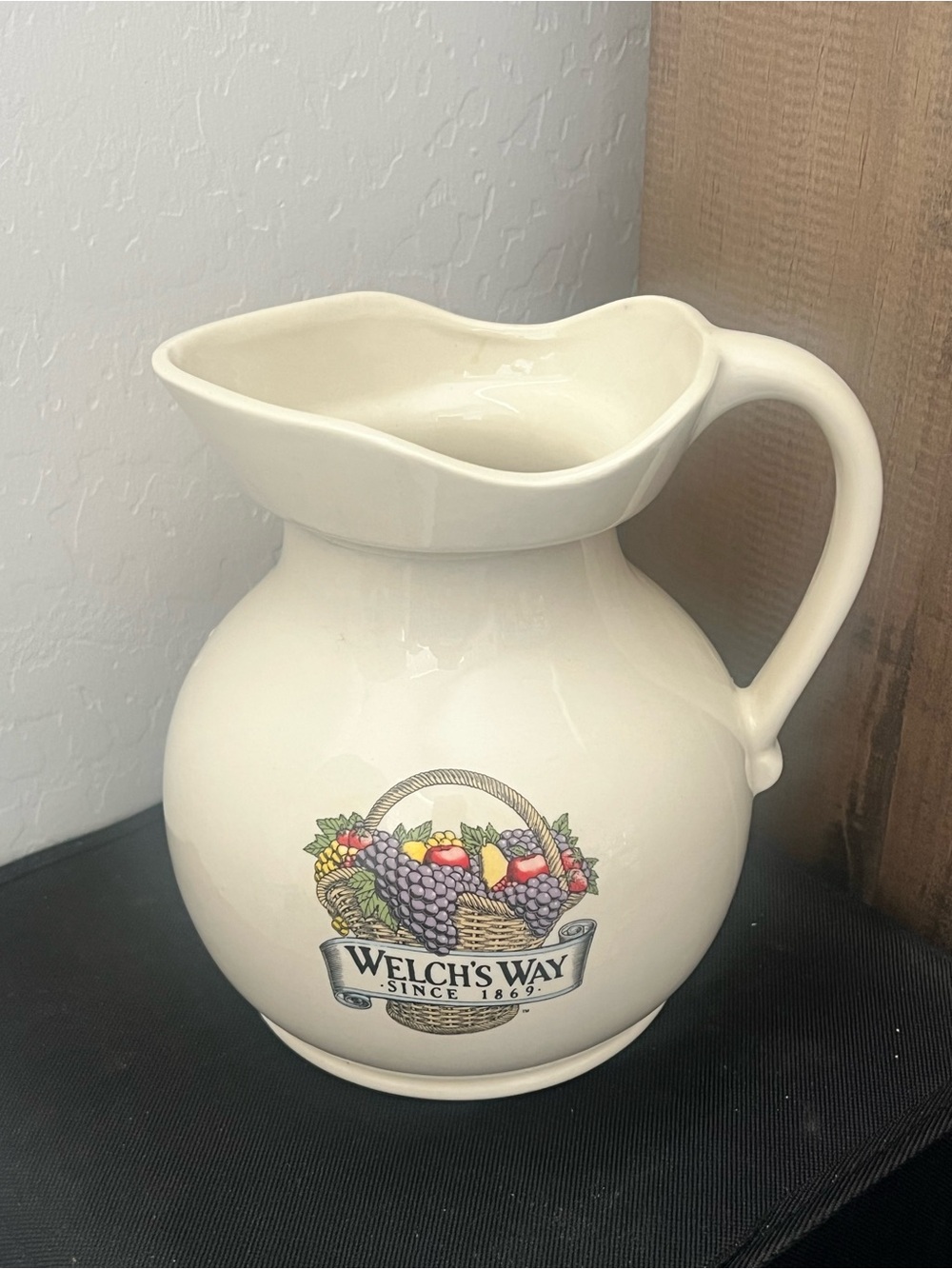 Vintage USA Welch’s Way Ceramic Pitcher with Fruit Basket Motif
